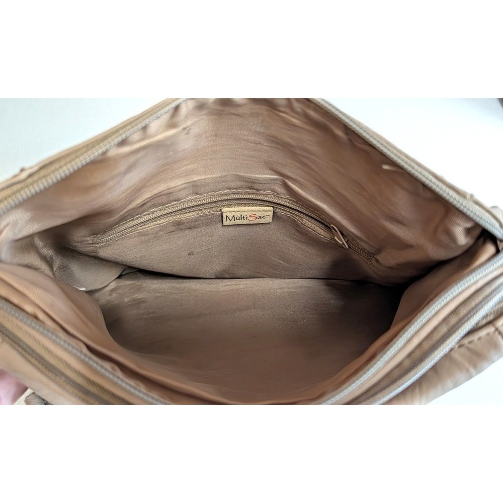 Multi-Sac Purse Shoulder Bag, Tan Pebbled Faux Leather, Zip Close, 10" x 9" - Picture 4 of 9